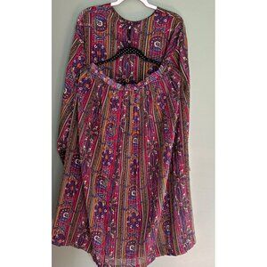 Leslie Fay Size 12 Skirt & Blouse Set Y2K Retro Boho Multicolor Paisley Smocked